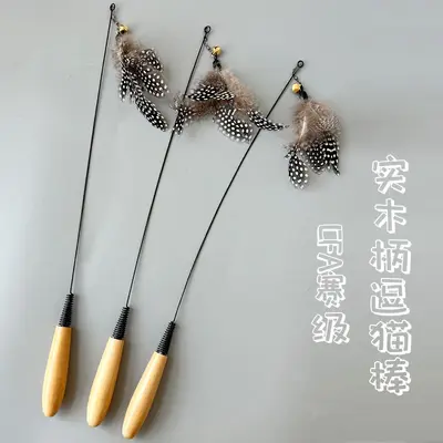 CFA Wooden Handle Spring Cat Teaser Wand with Replaceable Feathers - 3