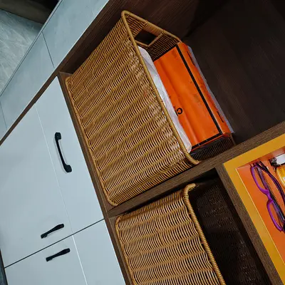 Rattan-style storage basket for household use