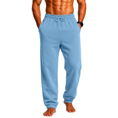 Men's Solid Color Sweatpants, Elastic Waist with Drawstring, Plus Size - 12