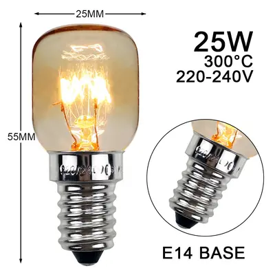 15W 25W E14 Oven and Microwave Bulb, Heat Resistant up to 300 Degrees