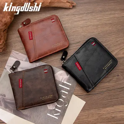 Erkek Kısa Cüzdan, Yağlı Deri Patchwork, Çoklu Kart Gözü, Fermuarlı Bozuk Para Bölmesi - 3