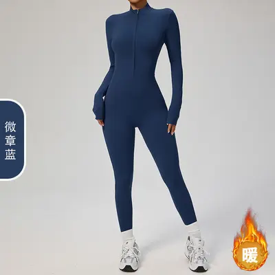 Uzun Kollu Fermuarlı Yoga Tulumu Fitness Spor Tulumu İnce Polar 8445 - 9