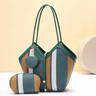 Large Capacity Women's Shoulder Bag, Color-Block Handbag - 3