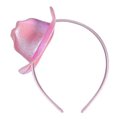 Pink feather mini cowboy hat headband for girls