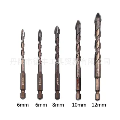 5-Piece Brown Tile Drill Bit Set, Hex Shank, Cross-Hole Glass Drill