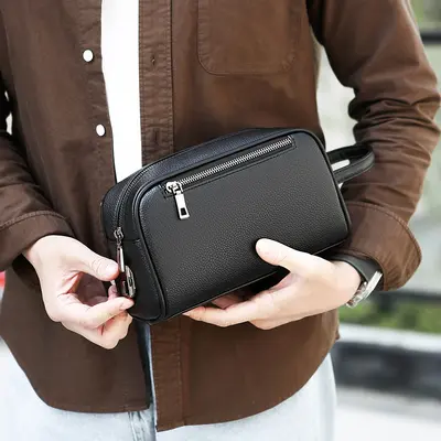 Men's Clutch Bag with Coin Pocket, Fingerprint Lock, Large Capacity - 3