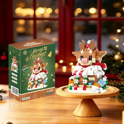 Çocuklar için Noel temalı mikro yapı taşı seti, Noel Baba, kardan adam ve ağaç ev - 4