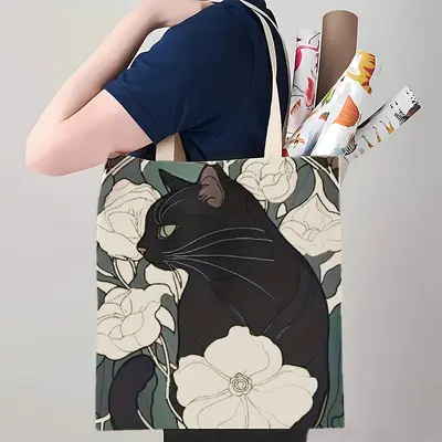 Cross-border popular cute cat print canvas bag shoulder foldable tote bag shopping bag travel bag customizable