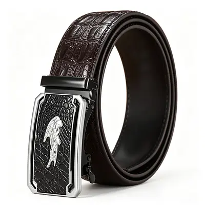 New Crocodile Logo Automatic Buckle Crocodile Texture Leather Belt Men's Business Formal Wear Durable Multi-Color Versatile Cowhide Waist Belt - 13