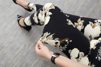 Women's Thin Stretch Leggings Floral Pants, Soft, Plus Size - 7