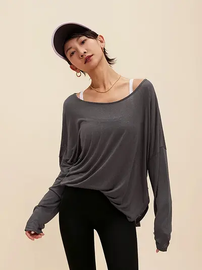 防晒罩衫女秋季新款慵懒风健身瑜伽服套装宽松显瘦长袖运动上衣t
