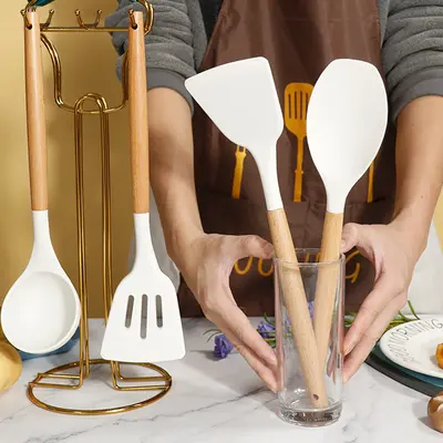 Silikon mutfak gereçleri seti 12 parçalı set silikon spatula çorba kaşığı yapışmaz tava gıda sınıfı silikon spatula ev tipi silikon mutfak gereçleri - 3