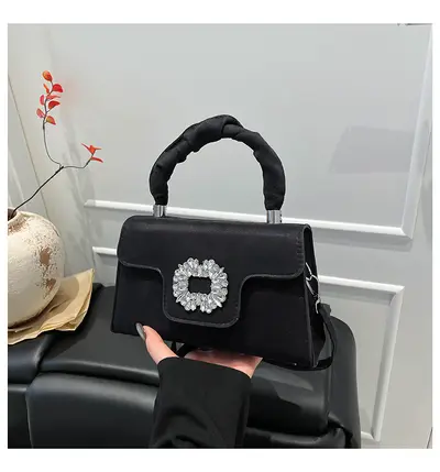 Women's Rhinestone-Studded Small Handbag with Shoulder Strap - 7