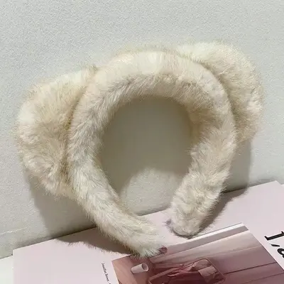 Imitation Mink Plush Headband with Bear Ears for Women - 7