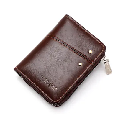 Retro Oil Wax Leather Men's Vertical Wallet with Rivets and Zip Coin Pocket - 5