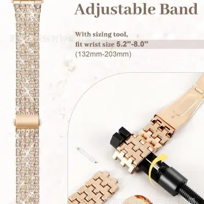Apple Watch uyumlu tam elmas metal kordon, iWatch10, Samsung 4/5/6 uyumlu