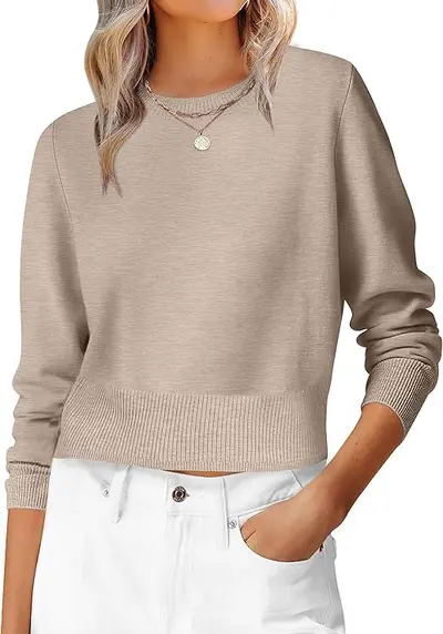 Damen-Langarmpullover, Cropped, Rundhalsausschnitt - 8