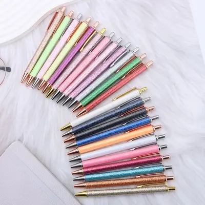Best-Selling Gold Powder Ballpoint Pen Creative Sparkling Christmas Gift Pen Click Ballpoint Pen with Printable Logo Advertising Ballpoint Pen