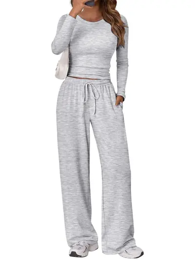 Women's Sports Yoga Set, Autumn Winter Solid Color Long Sleeve Round Neck - 8