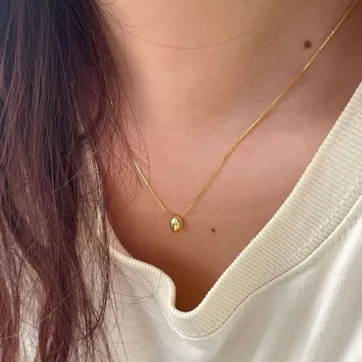 S925 sterling silver oval bean necklace, Korean style, minimalist