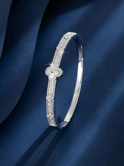 Vierblatt-Blüten-Kupferarmband, vergoldet, mit Zirkonia besetzt - 7