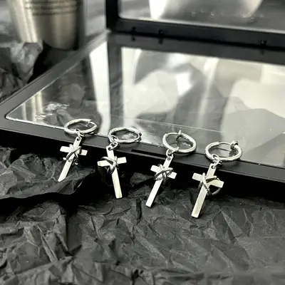 Stainless Steel Cross Earrings, Unisex Ear Clips
