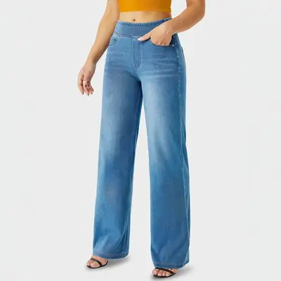 Women's Wide-Leg Jeans, Washed, Comfortable, Spring and Autumn