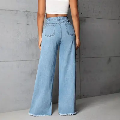 Floor-Length Low-Rise Loose Straight-Leg Wide-Leg Jeans for Women