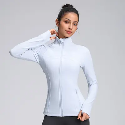 Define women's yoga jacket zip long sleeve stand collar fitted - 8