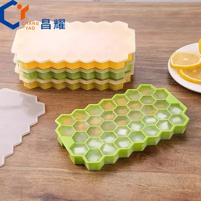 Honeycomb Ice Cube Tray 37-Grid Ice Pop Mold Silicone with Lid Household Ice Cube Mold Honeycomb Ice Maker Box Wholesale - 4