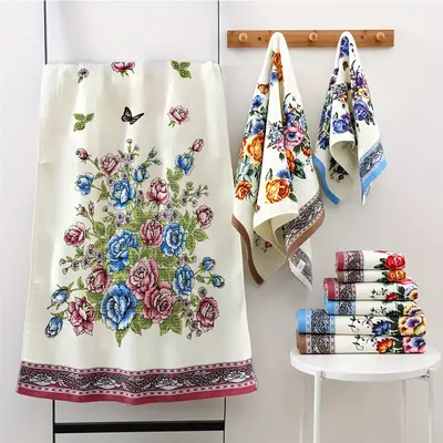 Banyo havlusu seti, pamuk baskılı, emici ve yumuşak