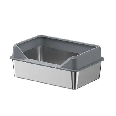 Cross-border stainless steel cat litter box, top-entry with lid, side-opening door, stainless steel cat toilet with high fence, pet supplies