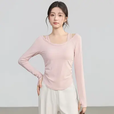 Women's yoga long sleeve top, autumn-winter, fitted - 6