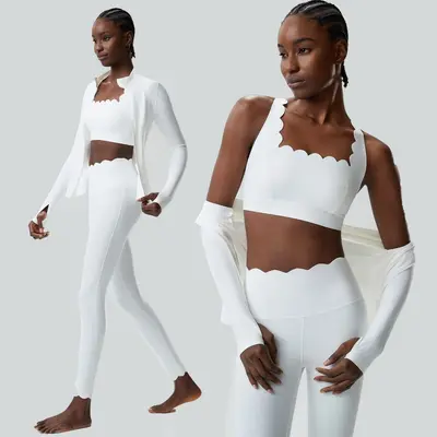 Enges Yoga-Set für Damen, große Größen, elastisch, schnell trocknend, 3-teilig - 4
