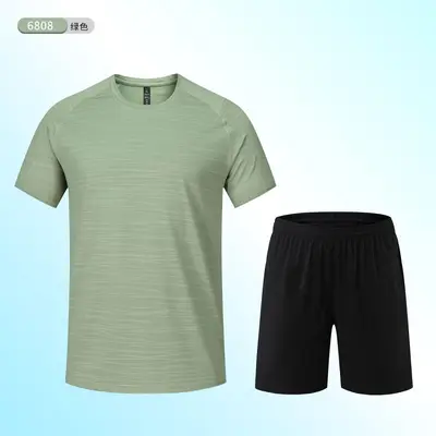 Round Neck Short-Sleeve Fitness T-Shirt Set, Lightweight, Quick-Dry and Breathable