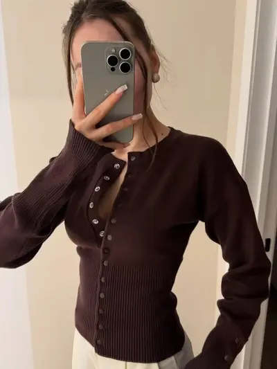 Damen-Rundhals-Strickcardigan, französischer Klassikstil, Freizeitpullover