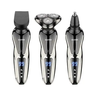 Dijital ekranlı çift fonksiyonlu elektrikli tıraş makinesi üçü bir arada erkekler için çok fonksiyonlu tıraş makinesi evde şarj edilebilir üç bıçaklı sakal düzeltici.