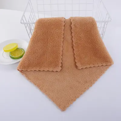 Warp-edge jacquard knitted coral velvet small square towel 30x30 cm children's towel absorbent soft fabric baby face towel - 13