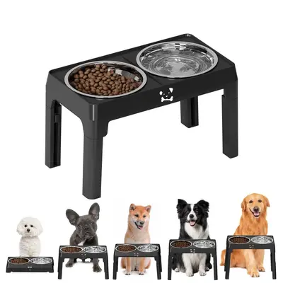 Height-Adjustable Stainless Steel Dog Bowl, Double Bowl, Foldable - 7