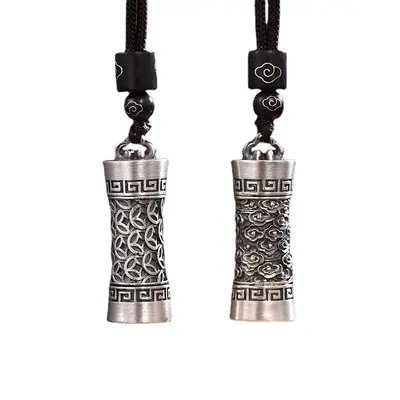 Openable Thai silver cloud mantra pendant, pure silver necklace - 6
