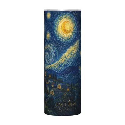 20 oz düz gövdeli çift katmanlı 304 paslanmaz çelik termos bardak, Van Gogh desenli - 8
