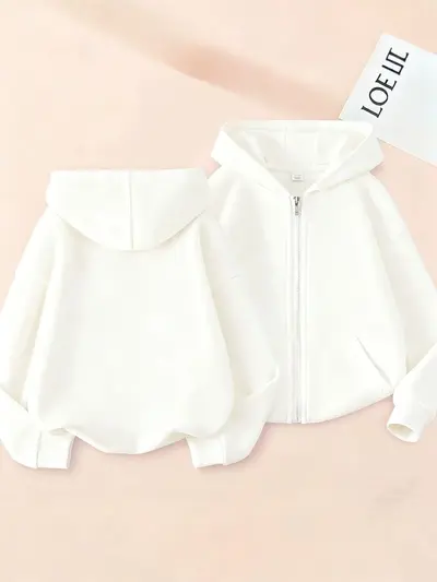 Kids' Hooded Sweatshirt, Zip-Up, Loose Fit, Spring/Autumn
