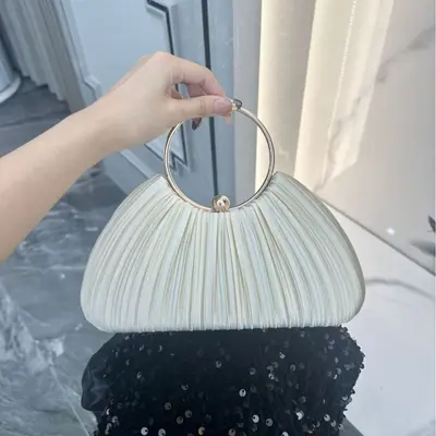 Pleated evening bag with single shoulder strap, small clutch handbag - 7
