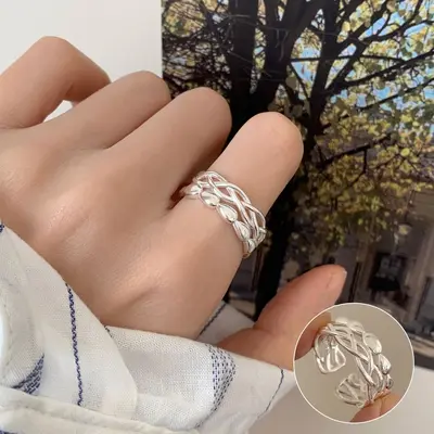 S925 pure silver women's ring open adjustable minimalist - 9