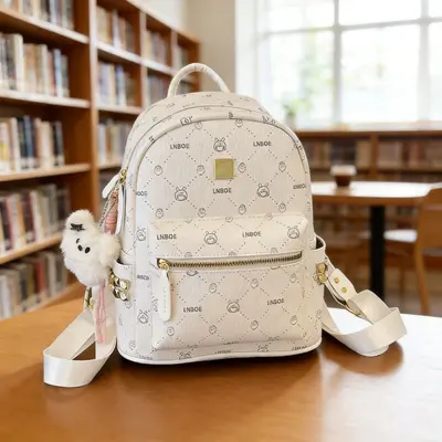 Korean-Style Campus Backpack, Large Capacity, Soft Leather Texture