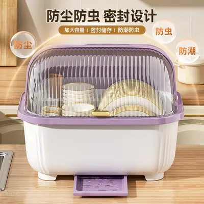 Kitchen Tableware Storage Box with Drain and Dust Protection