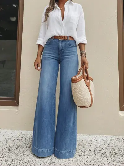 Damen-Vintage-Jeans mit Waschung, weites Bein, locker geschnitten