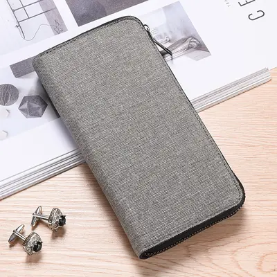 Men's Long Canvas Wallet with Zipper and Multifunctional Phone Compartment - 4