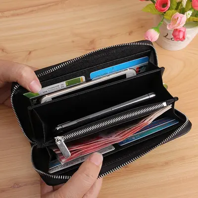 Men's Wallet with Water Ripple Pattern, Long Zipper, Unisex Clutch - 3