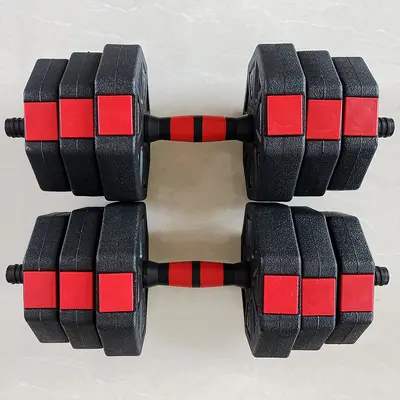 Octagonal dumbbell set, rubber coated, adjustable weight